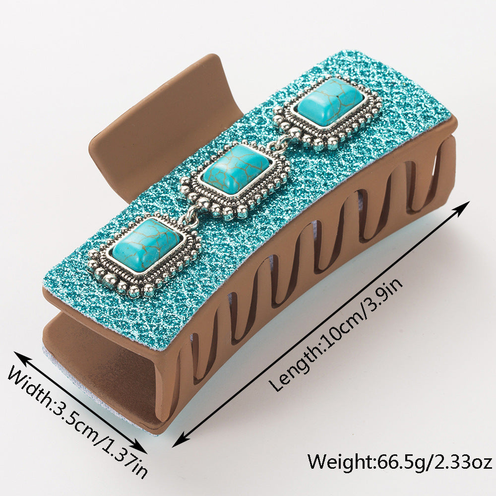 Wholesale Turquoise Western Vintage Leopard Sequined Leather Grabber